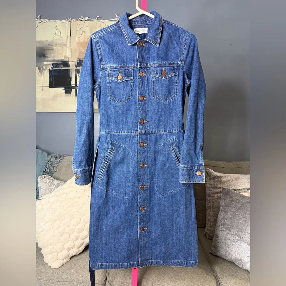 Madewell Denim Shirt Dress Size 6 Button Front Belted Long Sleeve Cotton - Picture 3 of 7